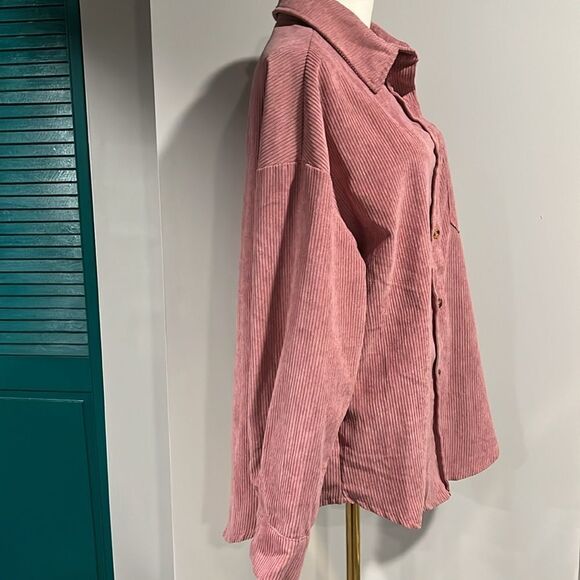 Mauve corduroy oversized tortoise button up top - small - Picture 3 of 8